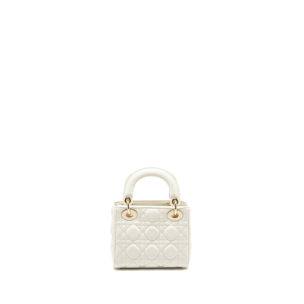 DIOR MINI LADY DIOR LAMBSKIN WHITE LGHW
