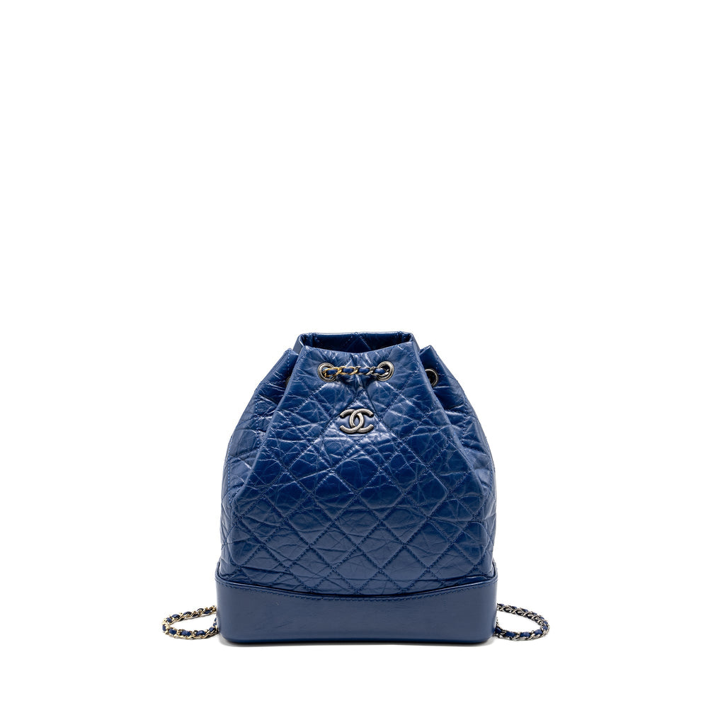 CHANEL GABRIELLE BACKPACK AGED CALFSKIN BLUE MULTICOLOUR HARDWARE