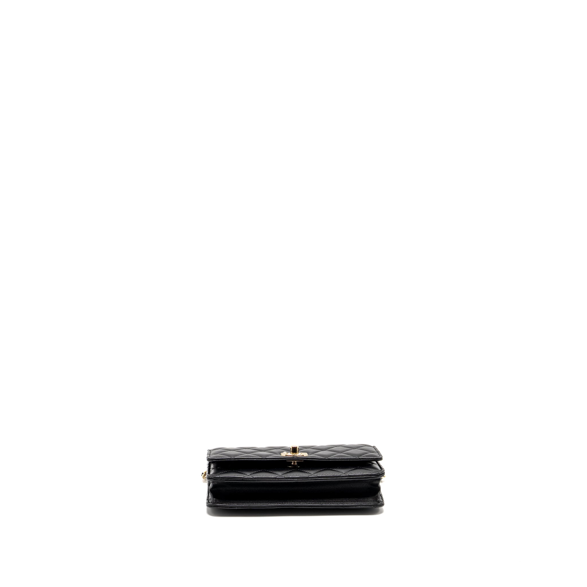 CHANEL PEARL DETAILED TOP HANDEL WALLET ON CHAIN LAMBSKIN BLACK LGHW (MICROCHIP)