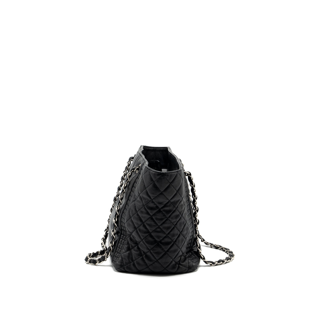 CHANEL CC LOGO SHOPPING TOTE BAG LAMBSKIN BLACK SHW