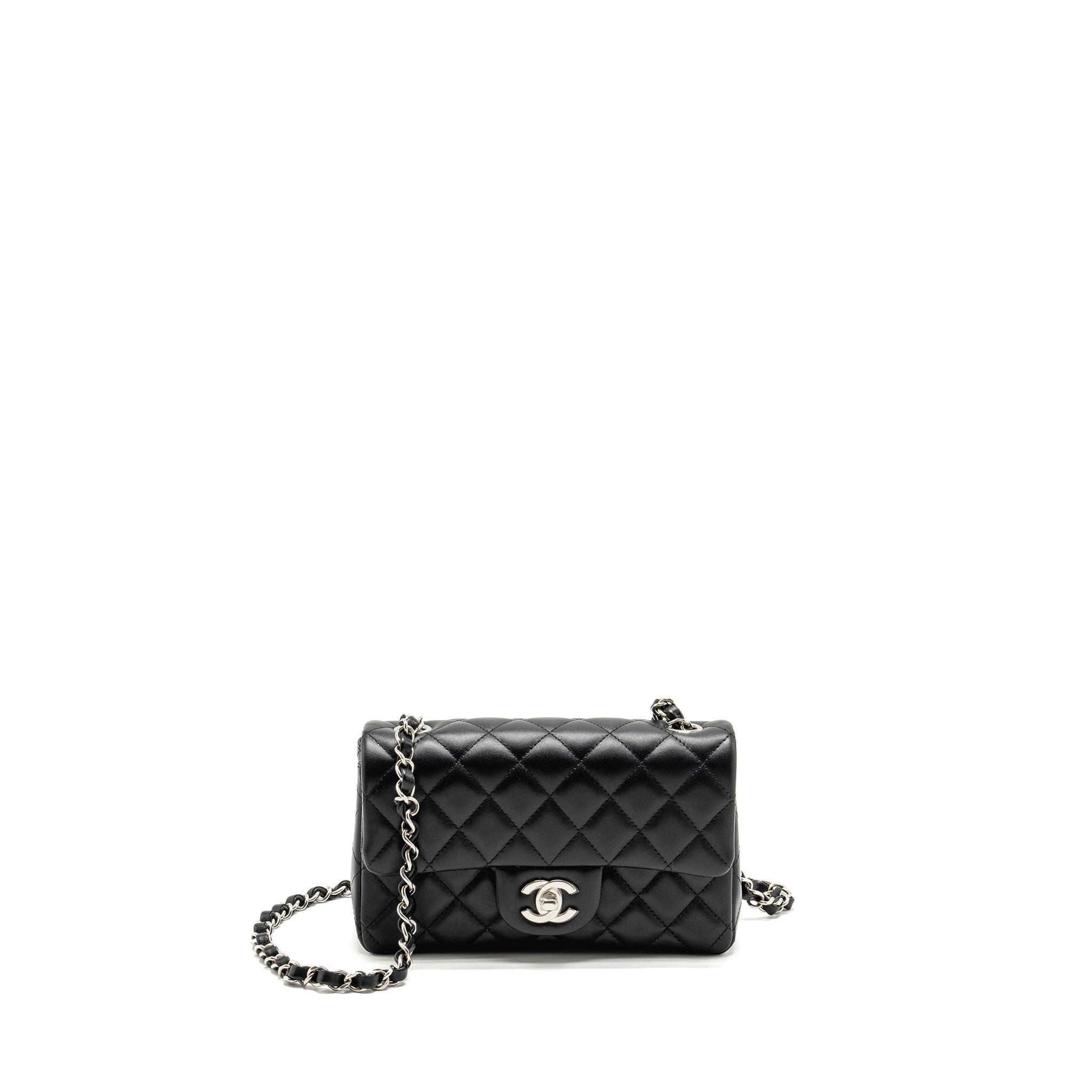 CHANEL MINI RECTANGULAR FLAP BAG LAMBSKIN BLACK SHW (MICROCHIP)
