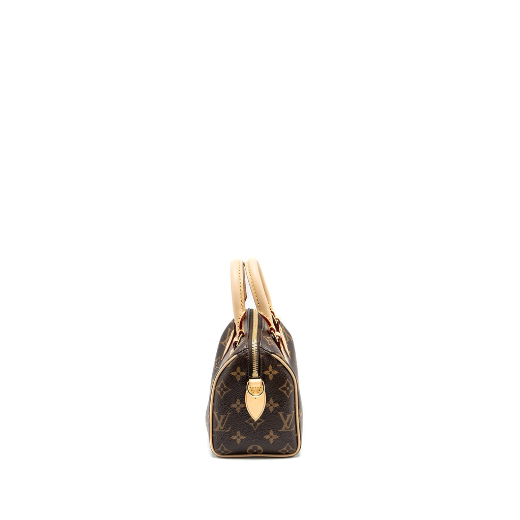 LOUIS VUITTON SPEEDY BANDOULIERE 20 MONOGRAM CANVAS BLACK STRAP GHW