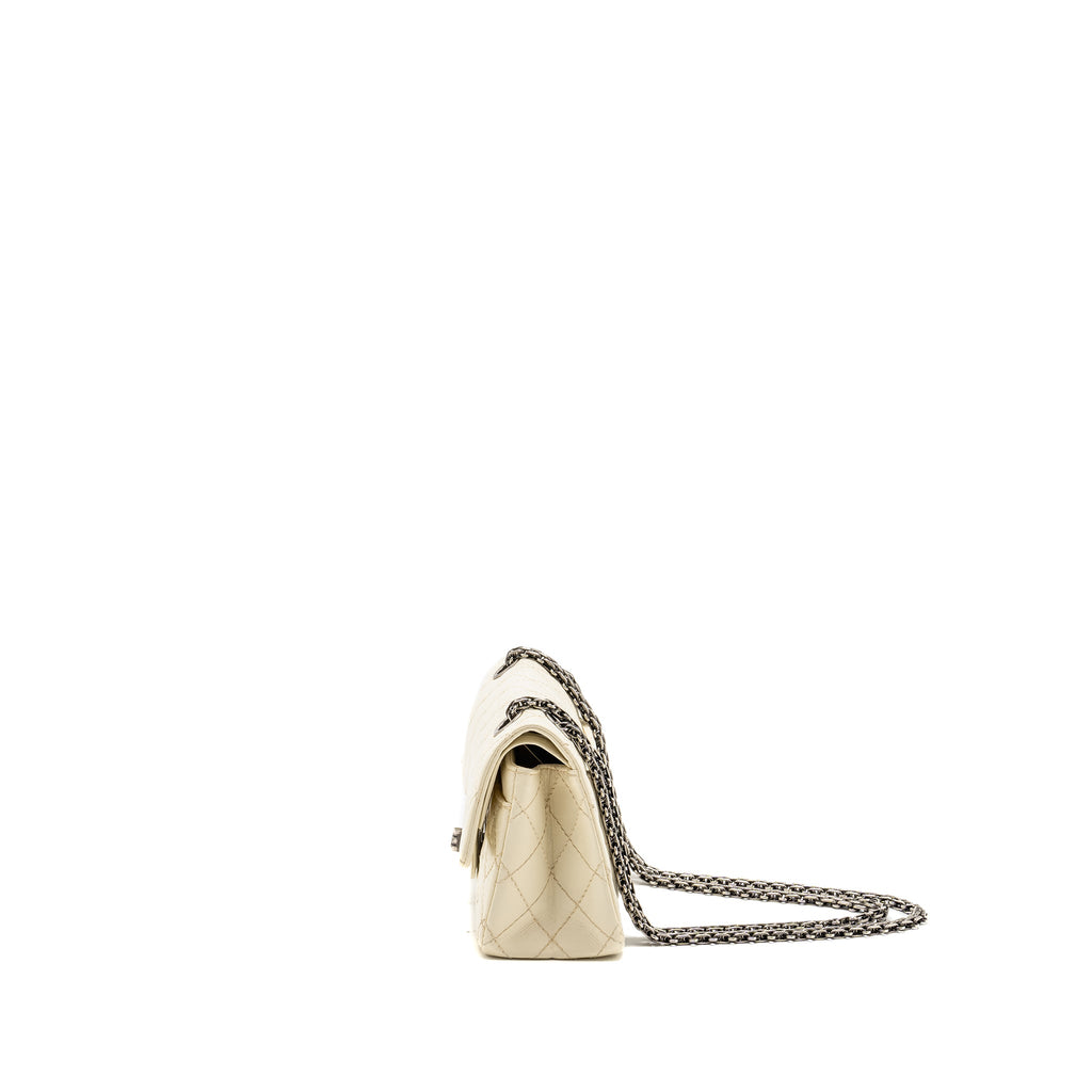 CHANEL MINI 2.55 REISSUE FLAP BAG AGED CALFSKIN CREAMY WHITE WITH RUTHENIUM HARDWARE