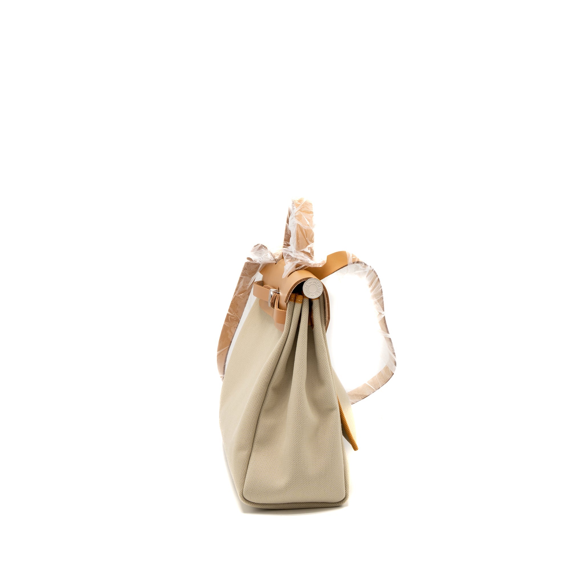 HERMES HERBAG 31 ZIP BAG CANVAS/VACHE HUNTER BETON/NATUREL SABLE SHW