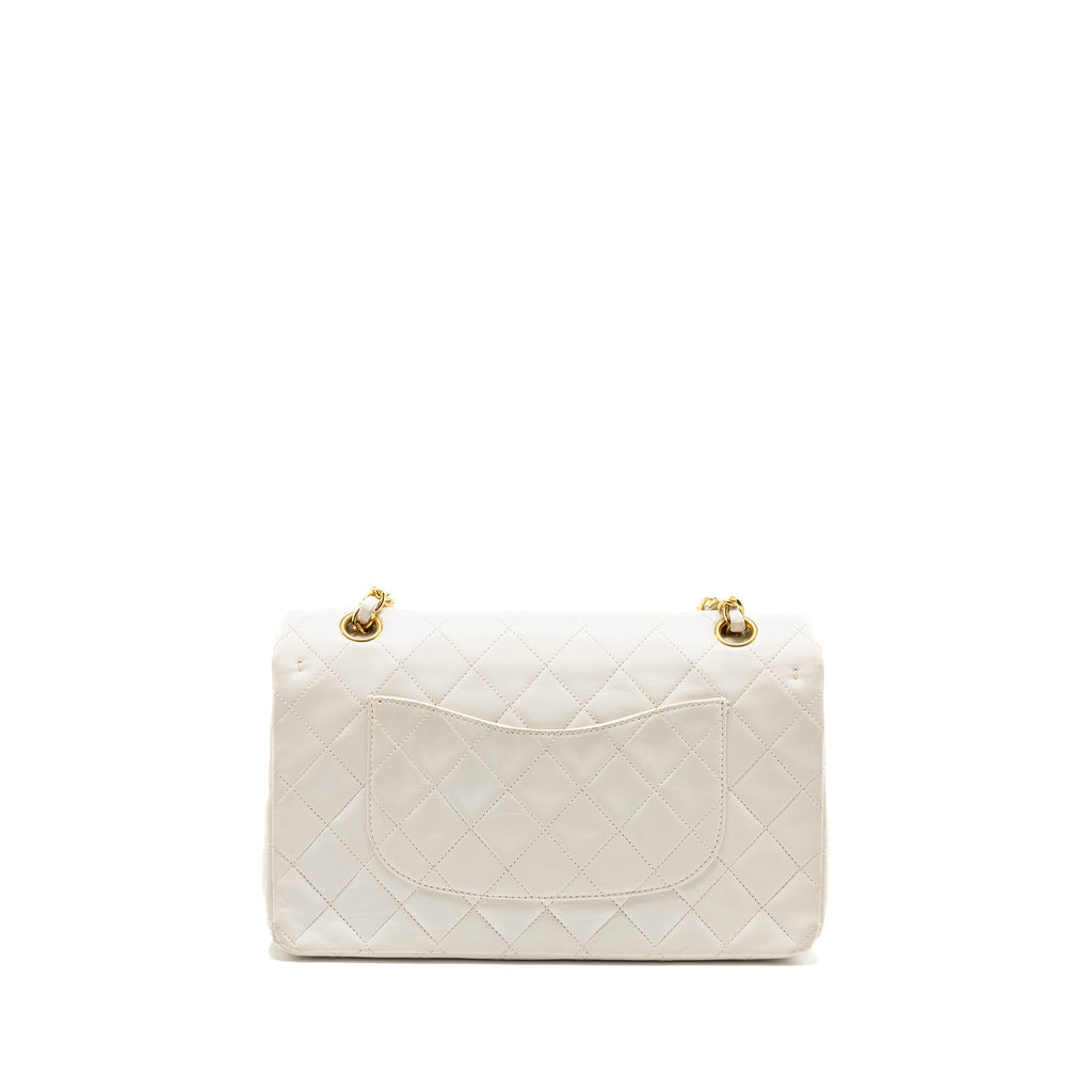 CHANEL VINTAGE MEDIUM CLASSIC DOUBLE FLAP BAG WHITE LAMBSKIN GHW