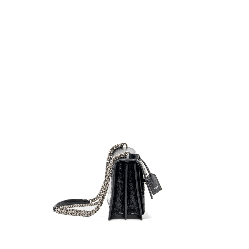 SAINT LAURENT/YSL SUNSET BAG CROCODILE-EMBOSSED BLACK SHW