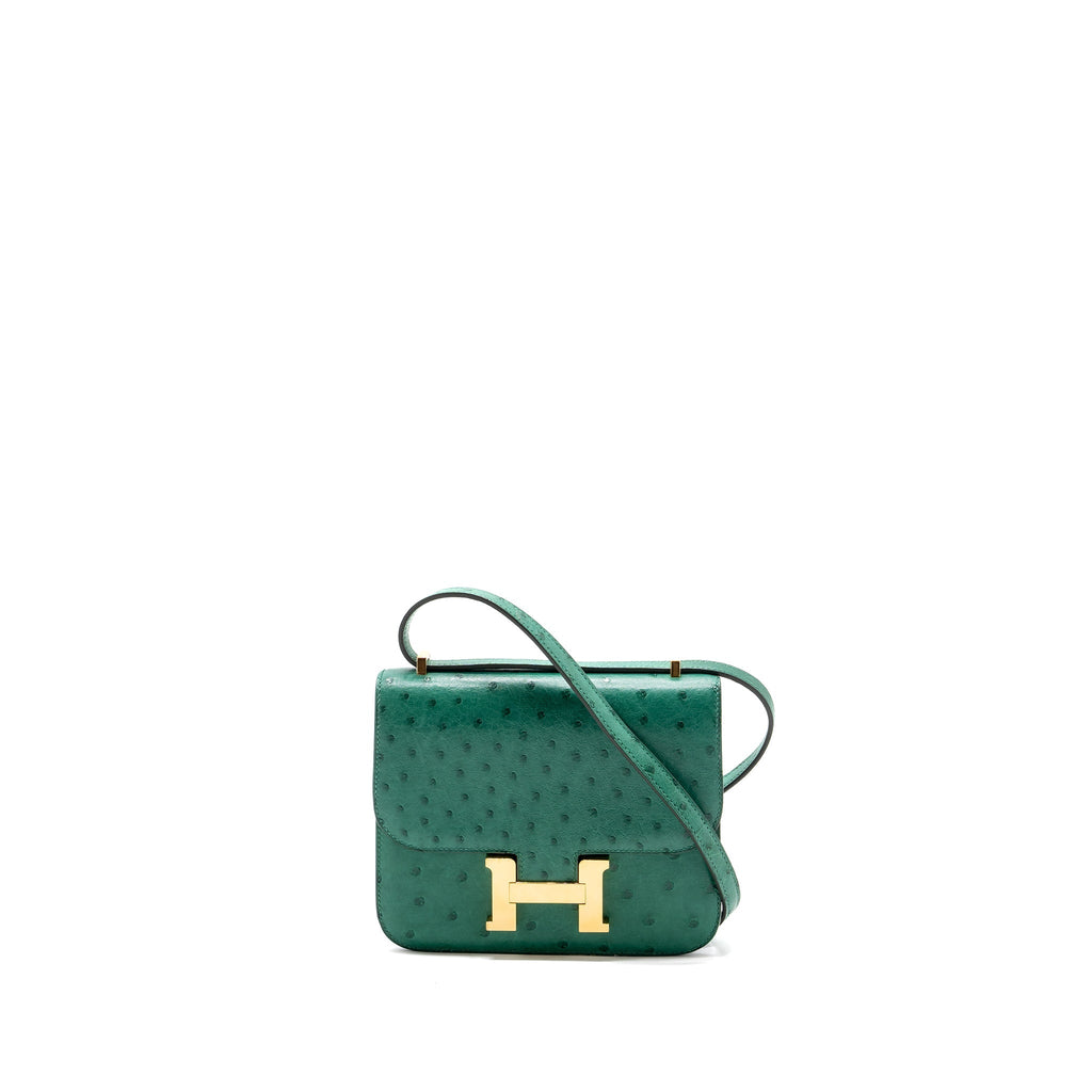 HERMES MINI CONSTANCE OSTRICH VERT VERTIGO GHW