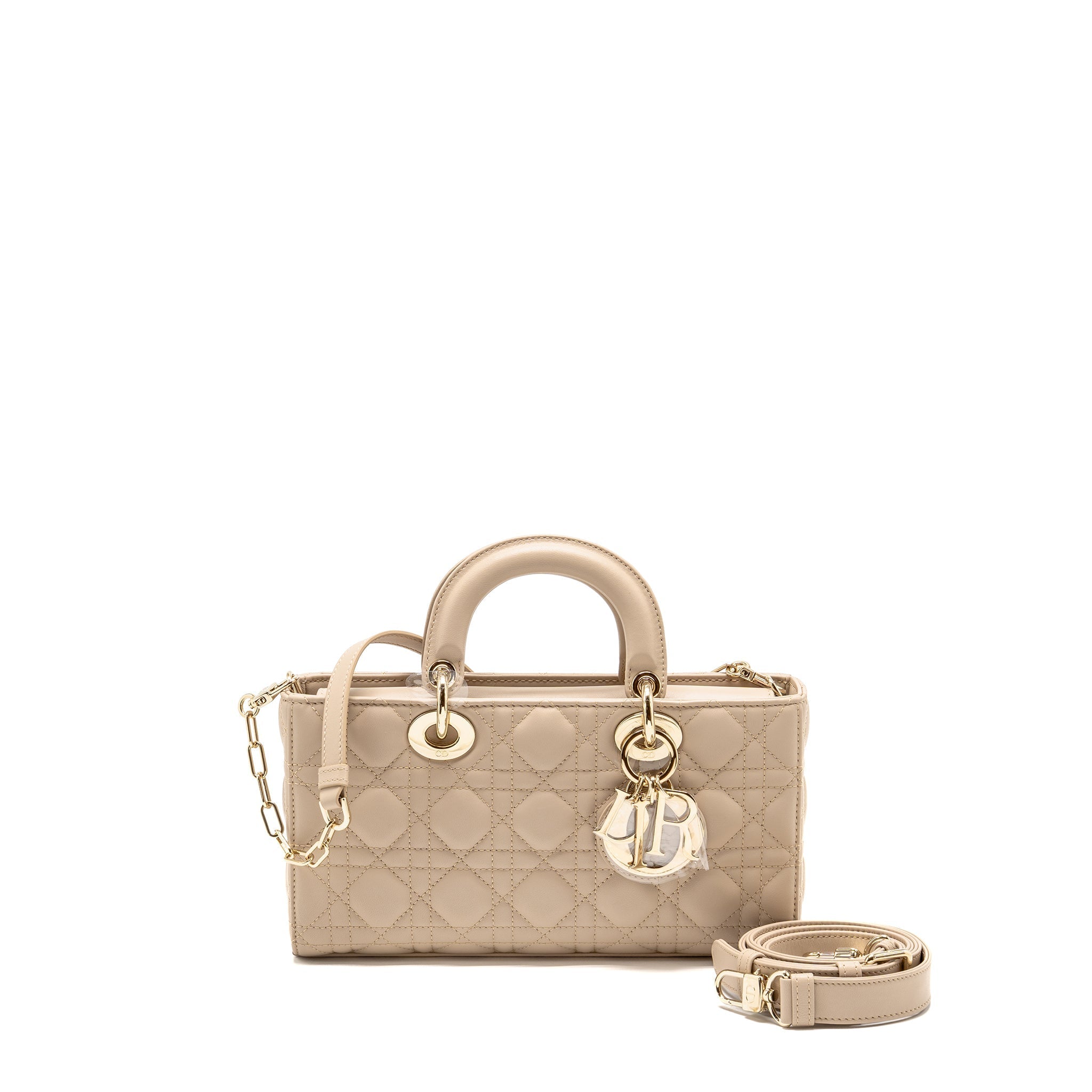 DIOR MEDIUM LADY D-JOY BAG CANNAGE LAMBSKIN POWDER BEIGE LGHW