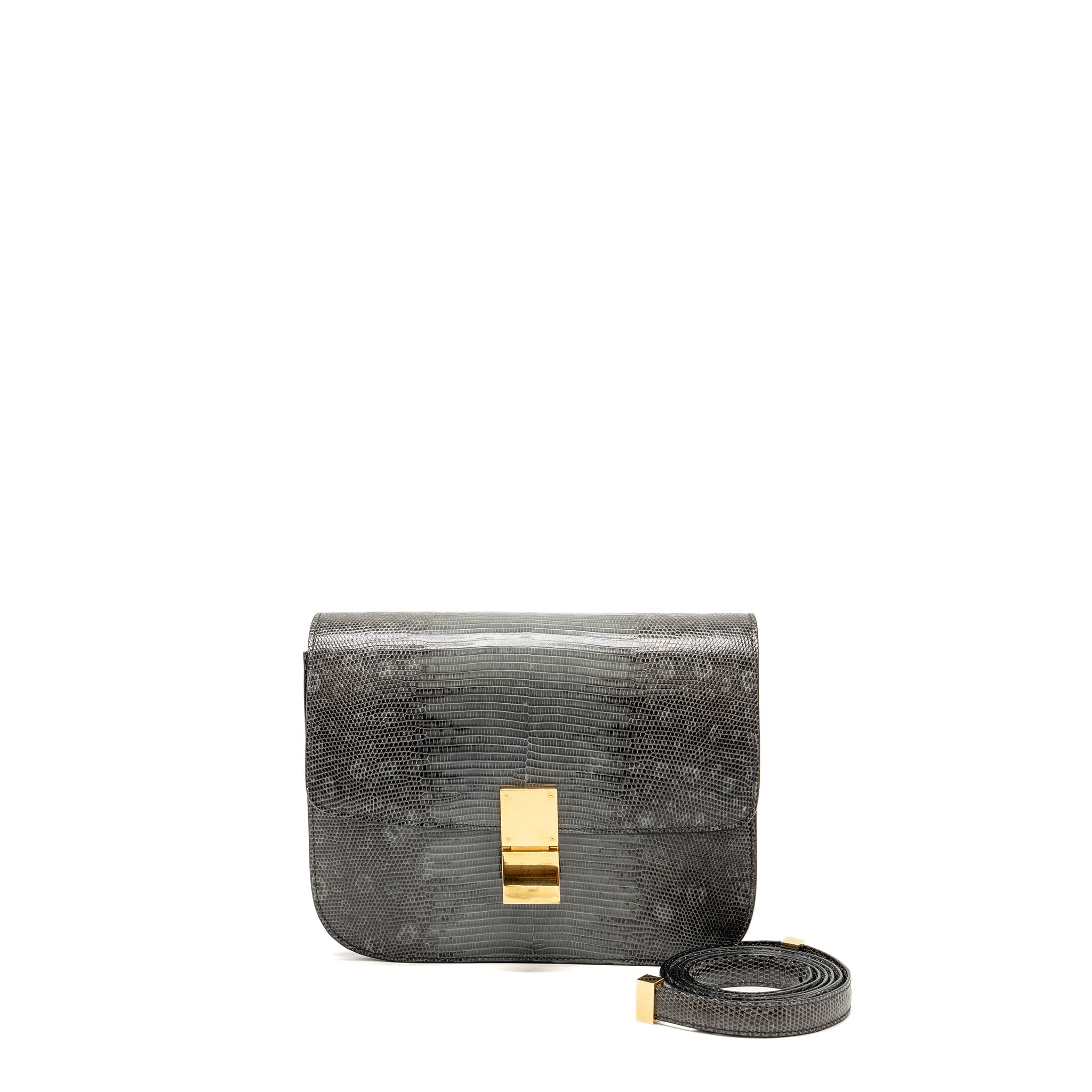 CELINE MEDIUM CLASSIC BOX BAG LIZARD GREY GHW