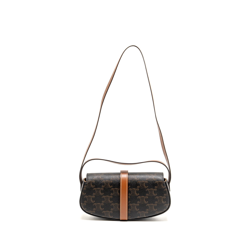 CELINE CLUTCH ON STRAP TABOU TRIOMPHE CANVAS/CALFSKIN TAN GHW