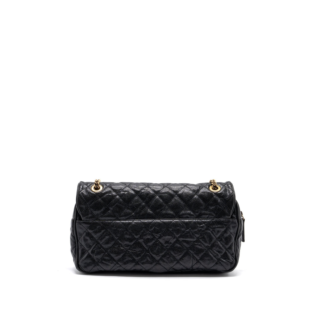 CHANEL LARGE FLAP BAG GRAINED CALFSKIN BLACK BRUSHED GHW