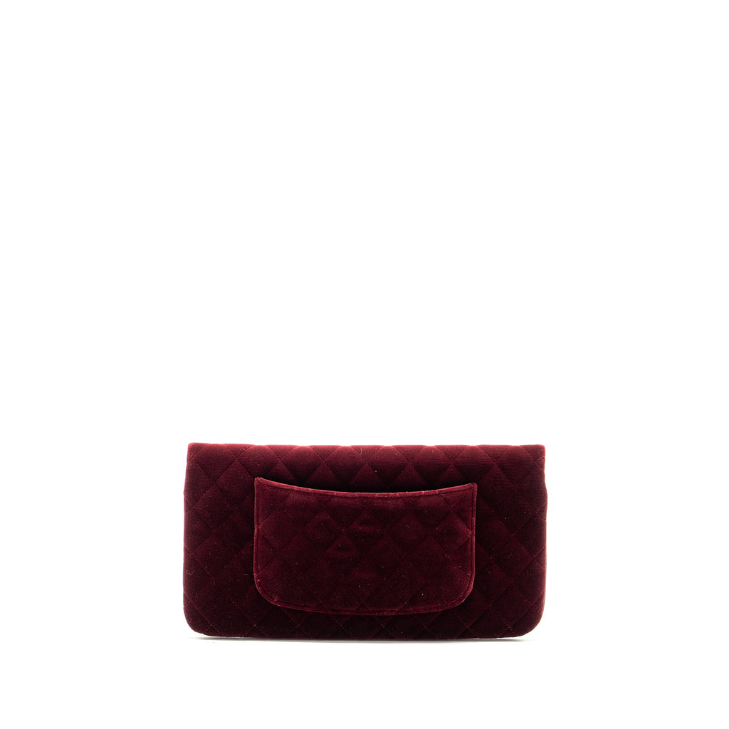 CHANEL FOLDING CLUTCH BAG VELVET/LAMBSKIN BURGUNDY LGHW