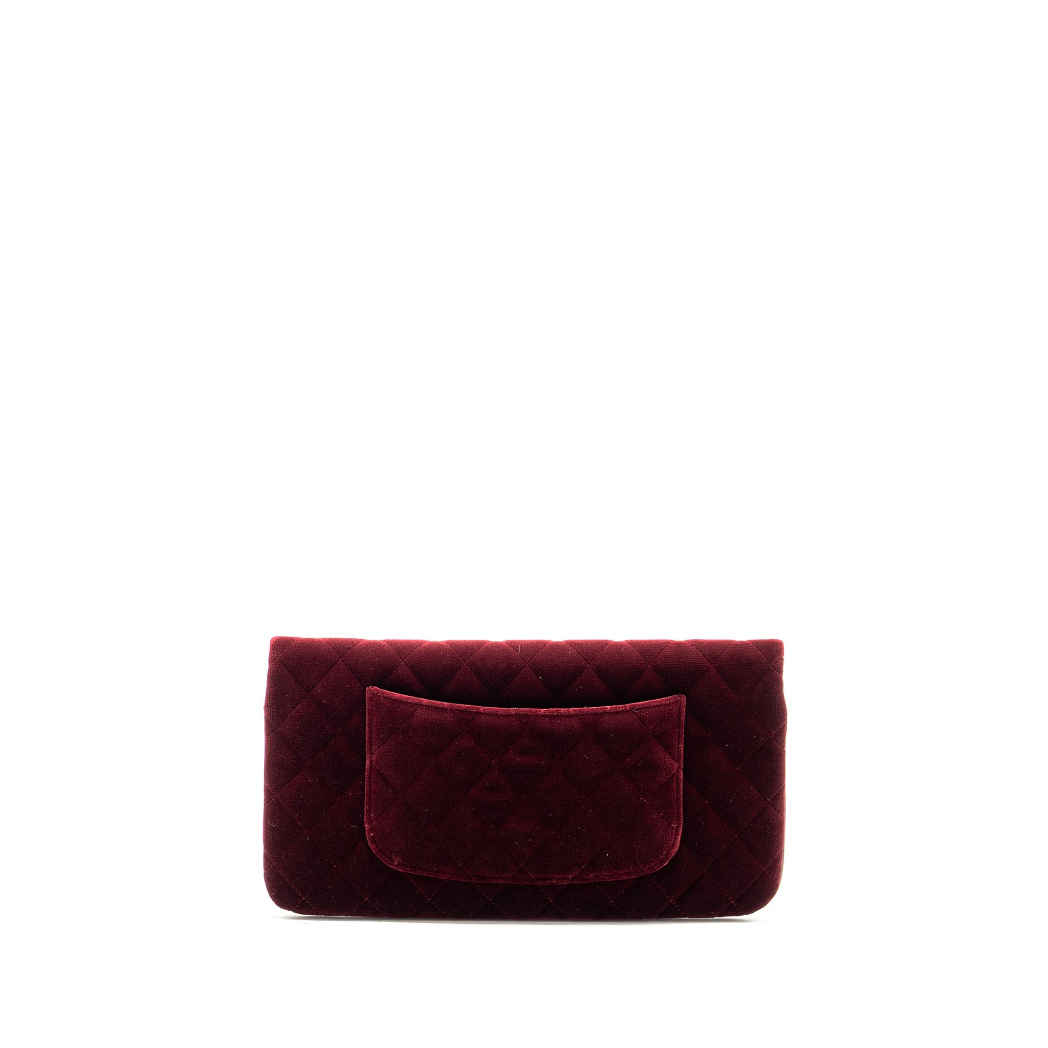 CHANEL FOLDING CLUTCH BAG VELVET/LAMBSKIN BURGUNDY LGHW