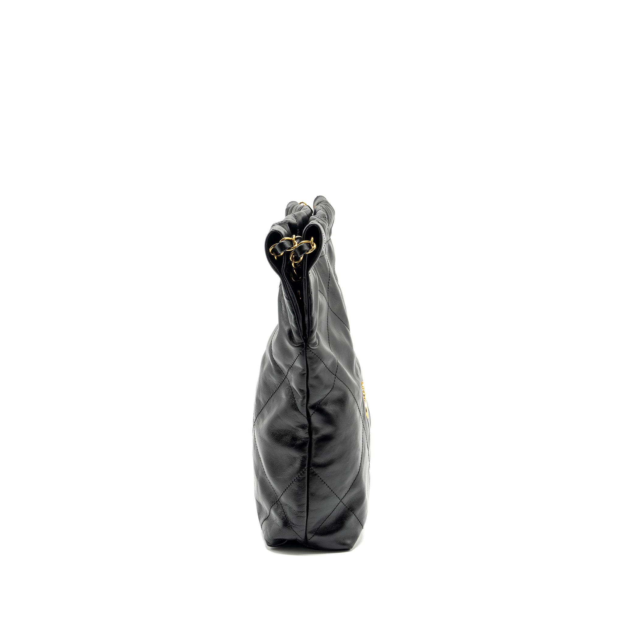 CHANEL SMALL 22 BAG SHINY CALFSKIN BLACK GHW (MICROCHIP)