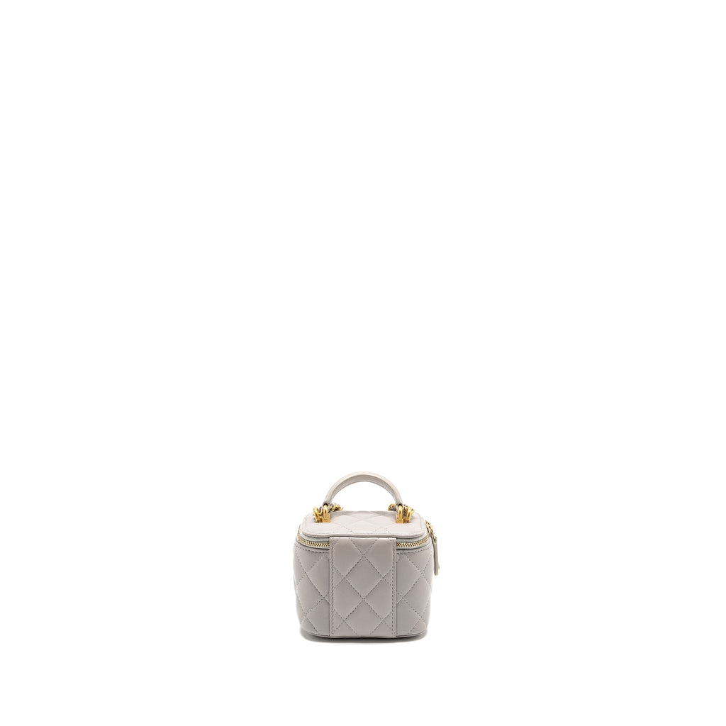 CHANEL TOP HANDLE MINI VANITY CASE LAMBSKIN LIGHT GREY GHW