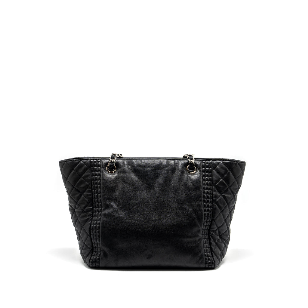 CHANEL CC LOGO SHOPPING TOTE BAG LAMBSKIN BLACK SHW