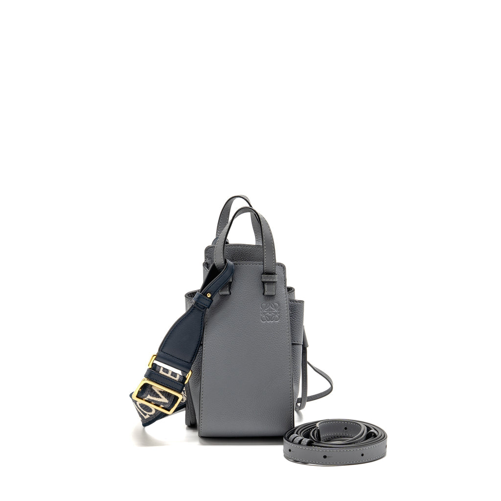 LOEWE MINI HAMMOCK DRAWSTRING BAG GRAINED CALFSKIN GREY GHW