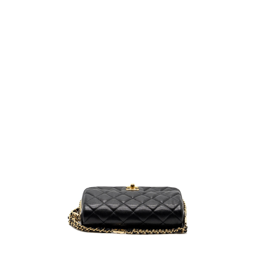CHANEL 23C FLAP BAG WITH CC LOGO CHAIN CAVIAR BLACK GHW (MICROCHIP)