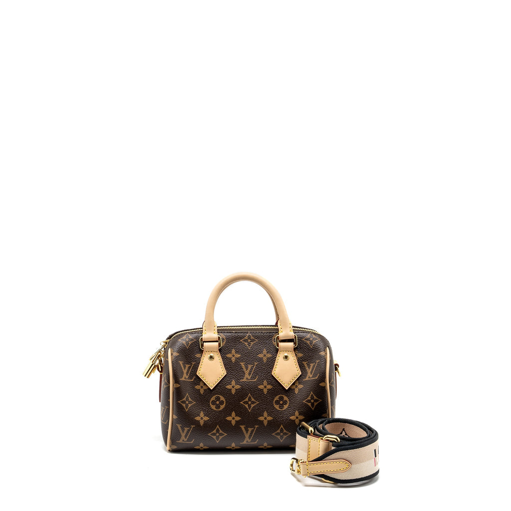 LOUIS VUITTON SPEEDY BANDOULIERE 20 MONOGRAM CANVAS BLACK STRAP GHW