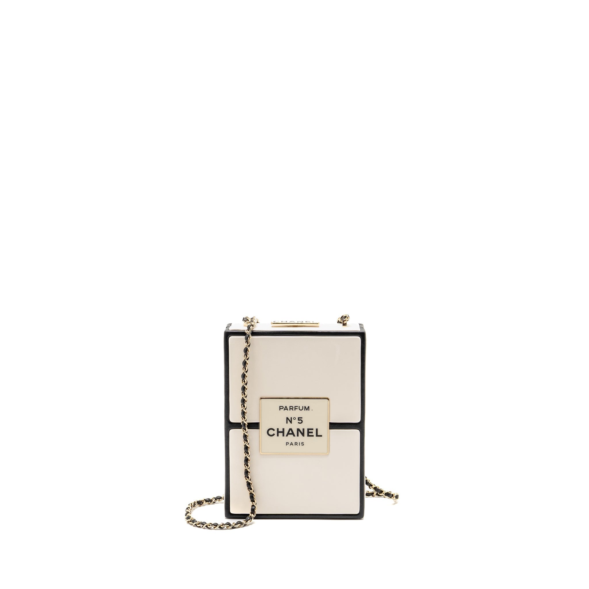 CHANEL N.5 PERFUME BOX MINAUDIERE CLUTCH LIMITED EDITION LAMBSKIN/ENAMEL WHITE/BLACK GHW