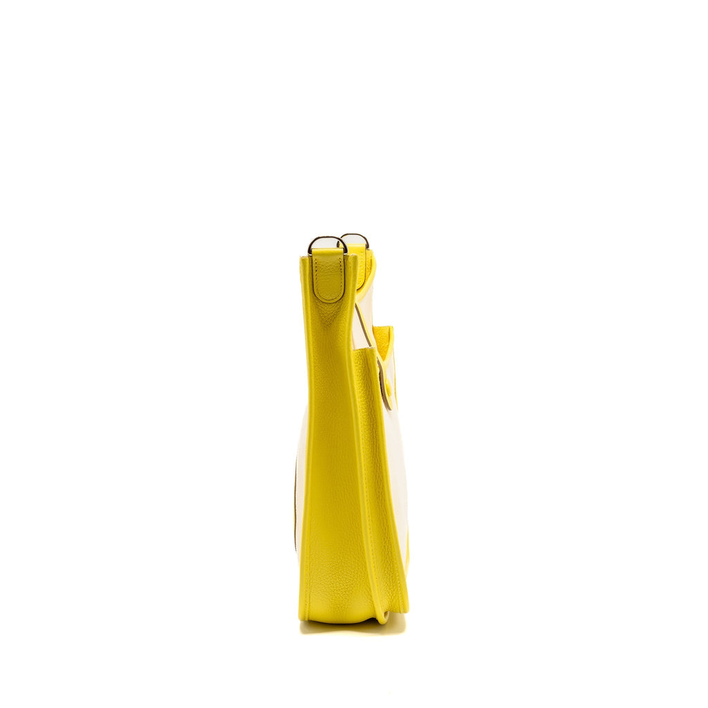 HERMES EVELYNE 29 BAG CANVAS/CLEMENCE ECRU-CITRON/LIME SHW