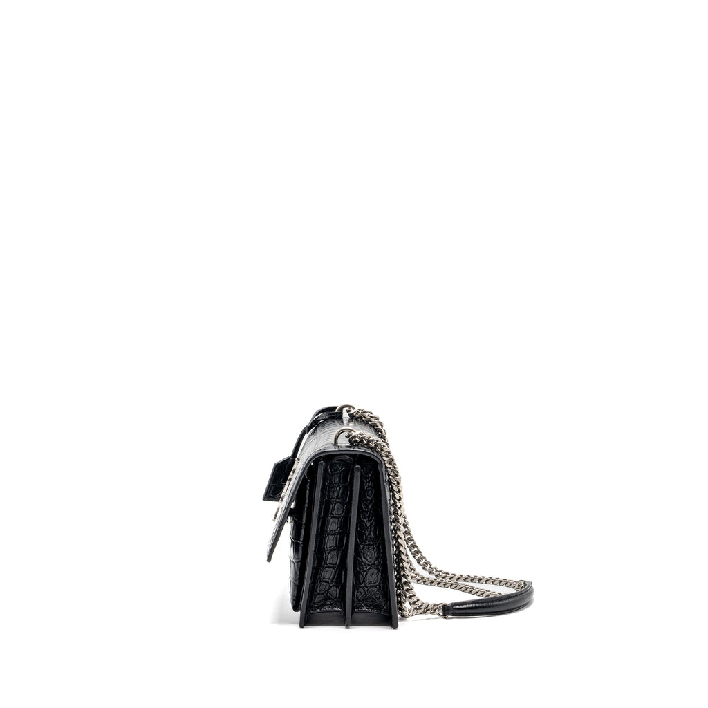 SAINT LAURENT/YSL SUNSET BAG CROCODILE-EMBOSSED BLACK SHW