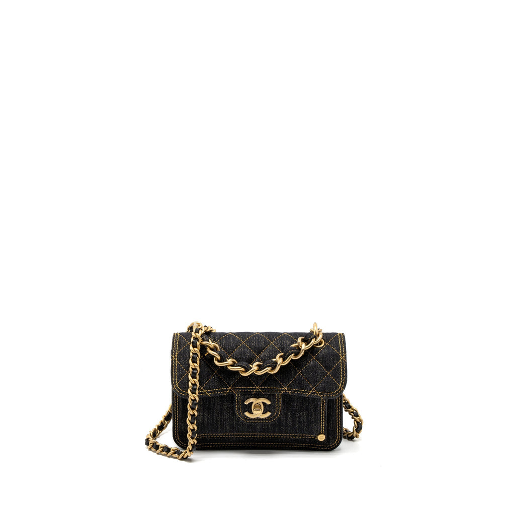CHANEL 23S FLAP BAG DENIM DARK BLUE BRUSHED GHW (MICROCHIP)