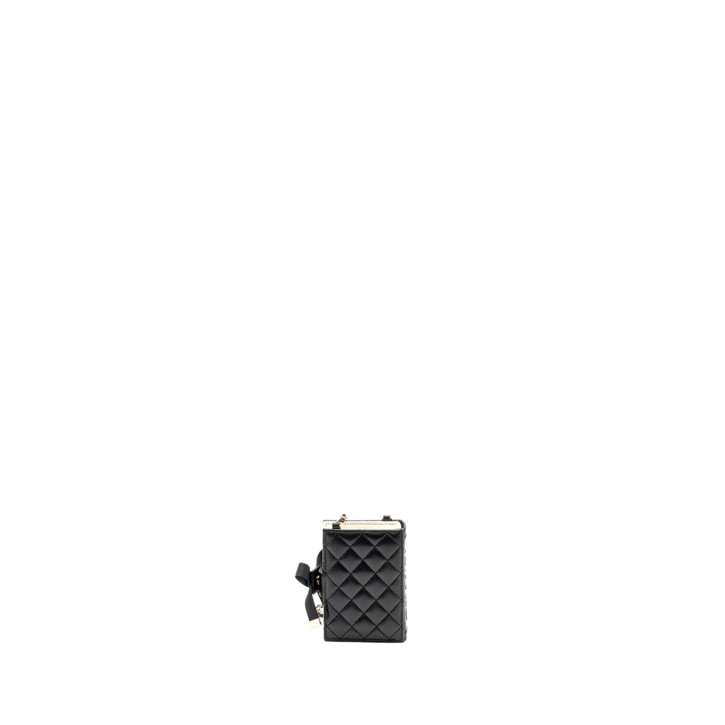 CHANEL MINI BOOK CARD HOLDER WITH CHAIN LAMBSKIN BLACK LGHW (MICROCHIP)