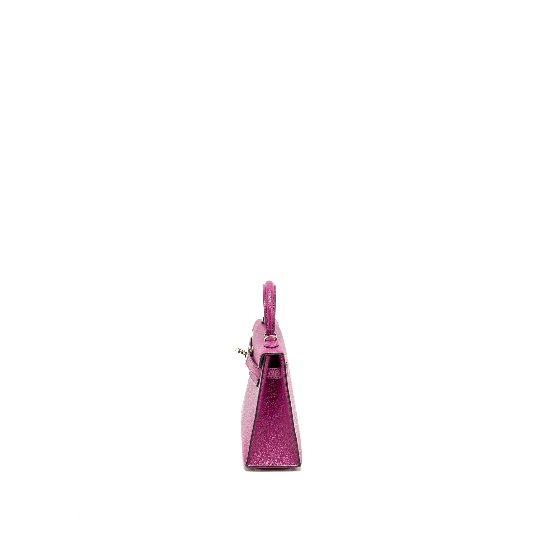 HERMES MINI KELLY CHÈVRE MYSORE ROSE POURPRE SHW