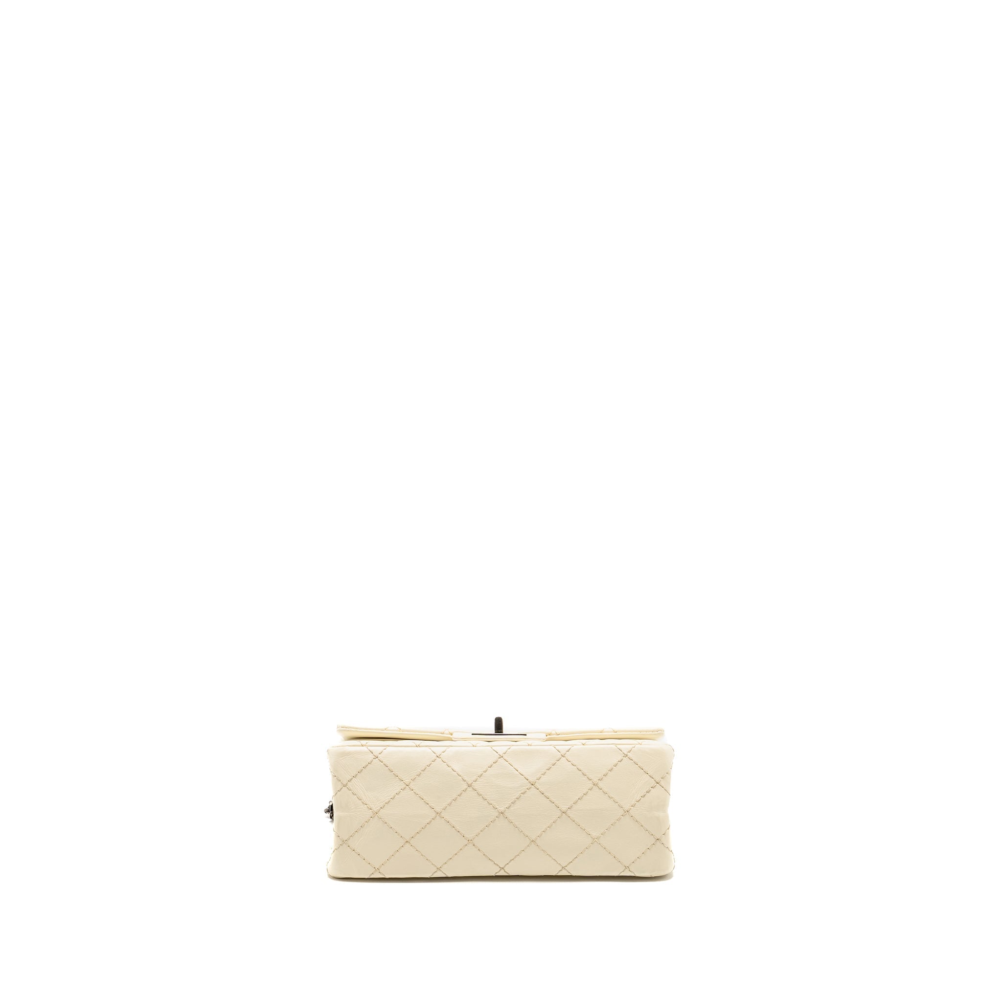 CHANEL MINI 2.55 REISSUE FLAP BAG AGED CALFSKIN CREAMY WHITE WITH RUTHENIUM HARDWARE