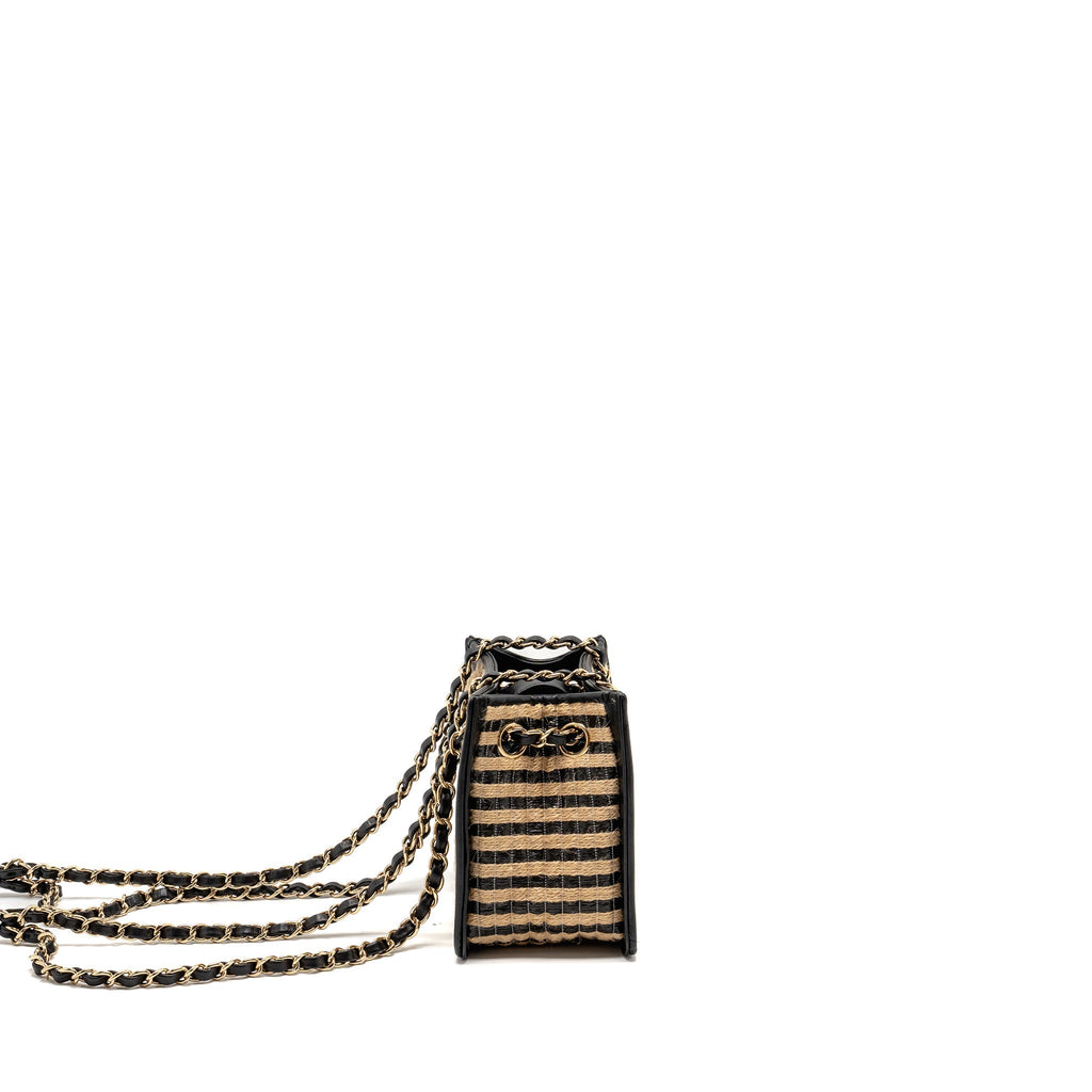CHANEL URBAN JUNGLE BUCKET BAG RAFFIA/LEATHER BLACK/BEIGE LGHW
