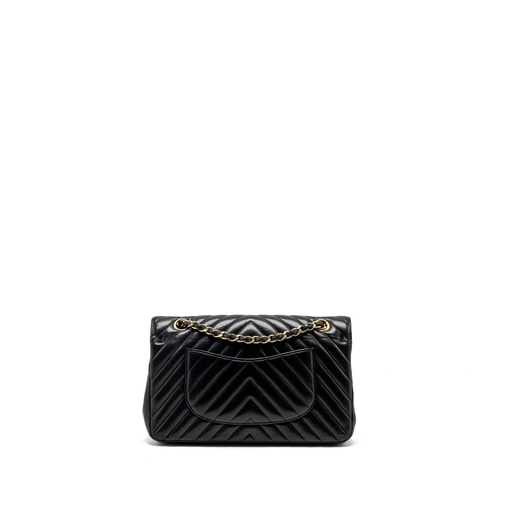CHANEL MEDIUM CLASSIC DOUBLE FLAP BAG CHEVRON LAMBSKIN BLACK LGHW