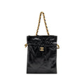 CHANEL SMALL DRAWSTRING TOTE BAG WITH CHAIN SHINY LAMBSKIN BLACK GHW