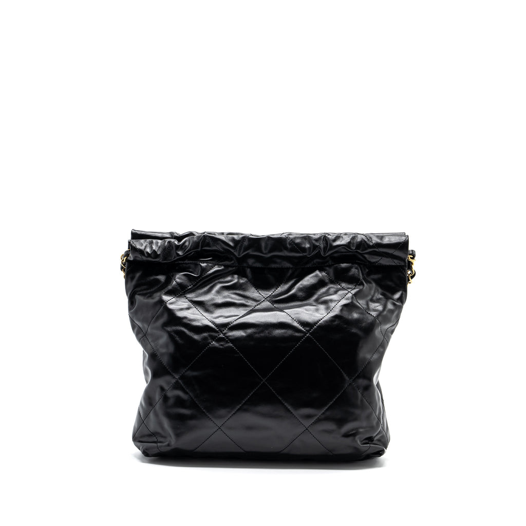 CHANEL SMALL 22 BAG GOLD LETTER SHINY  CALFSKIN BLACK BRUSHED GHW (MICROCHIP)