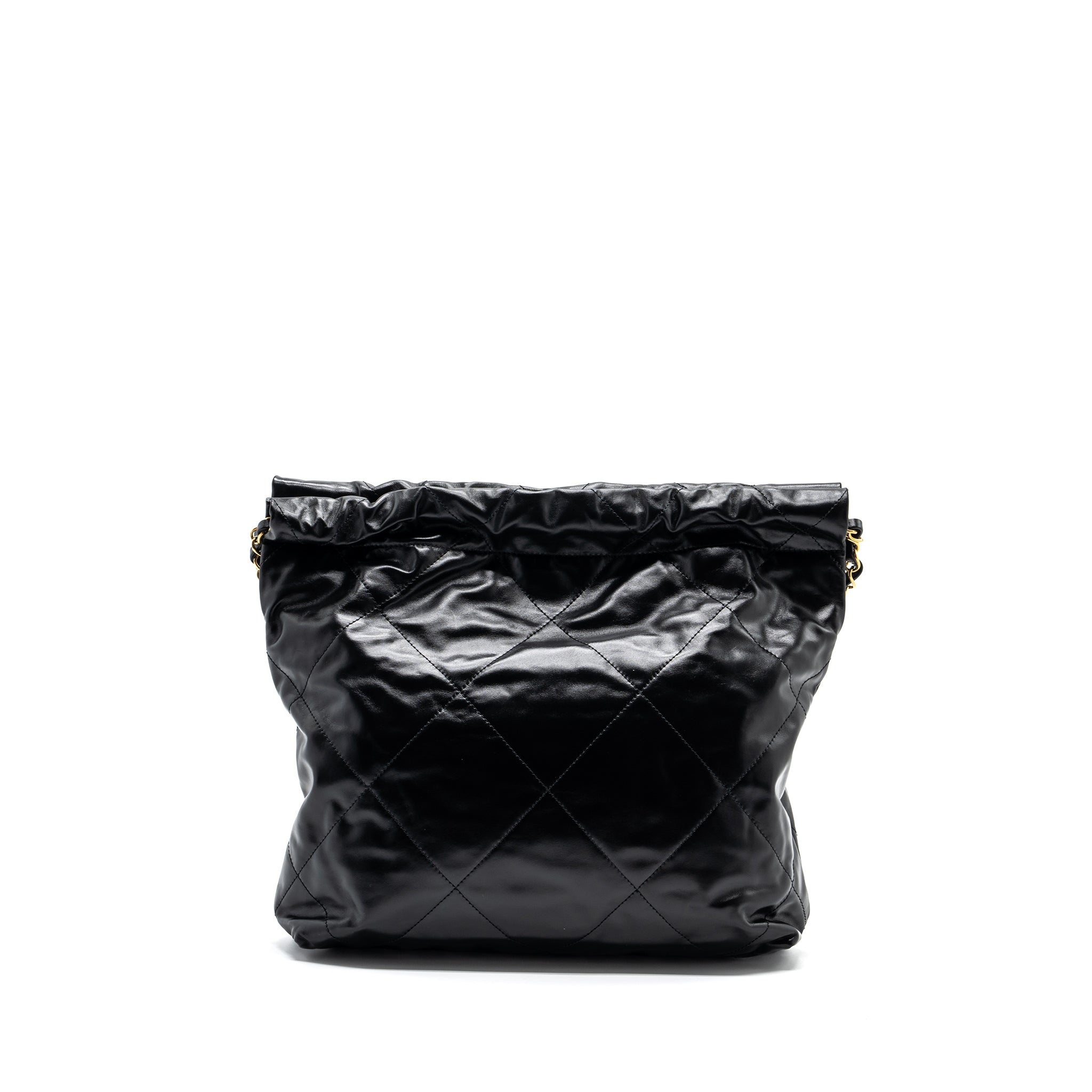CHANEL SMALL 22 BAG GOLD LETTER SHINY  CALFSKIN BLACK BRUSHED GHW (MICROCHIP)