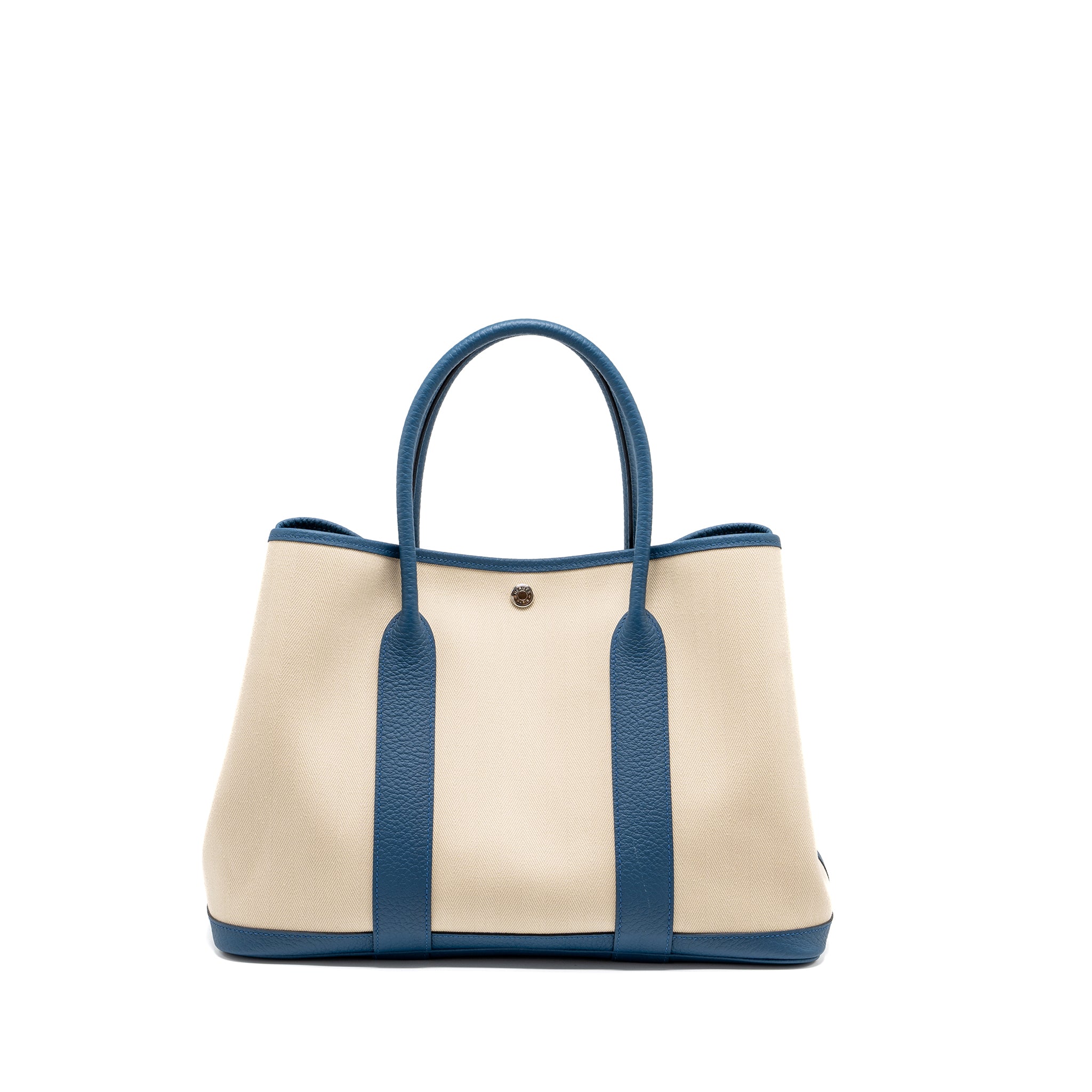 HERMES GARDEN PARTY 36 VACHE COUNTRY LEATHER/CNAVAS CRAIE /BLEU OUTREMER SHW