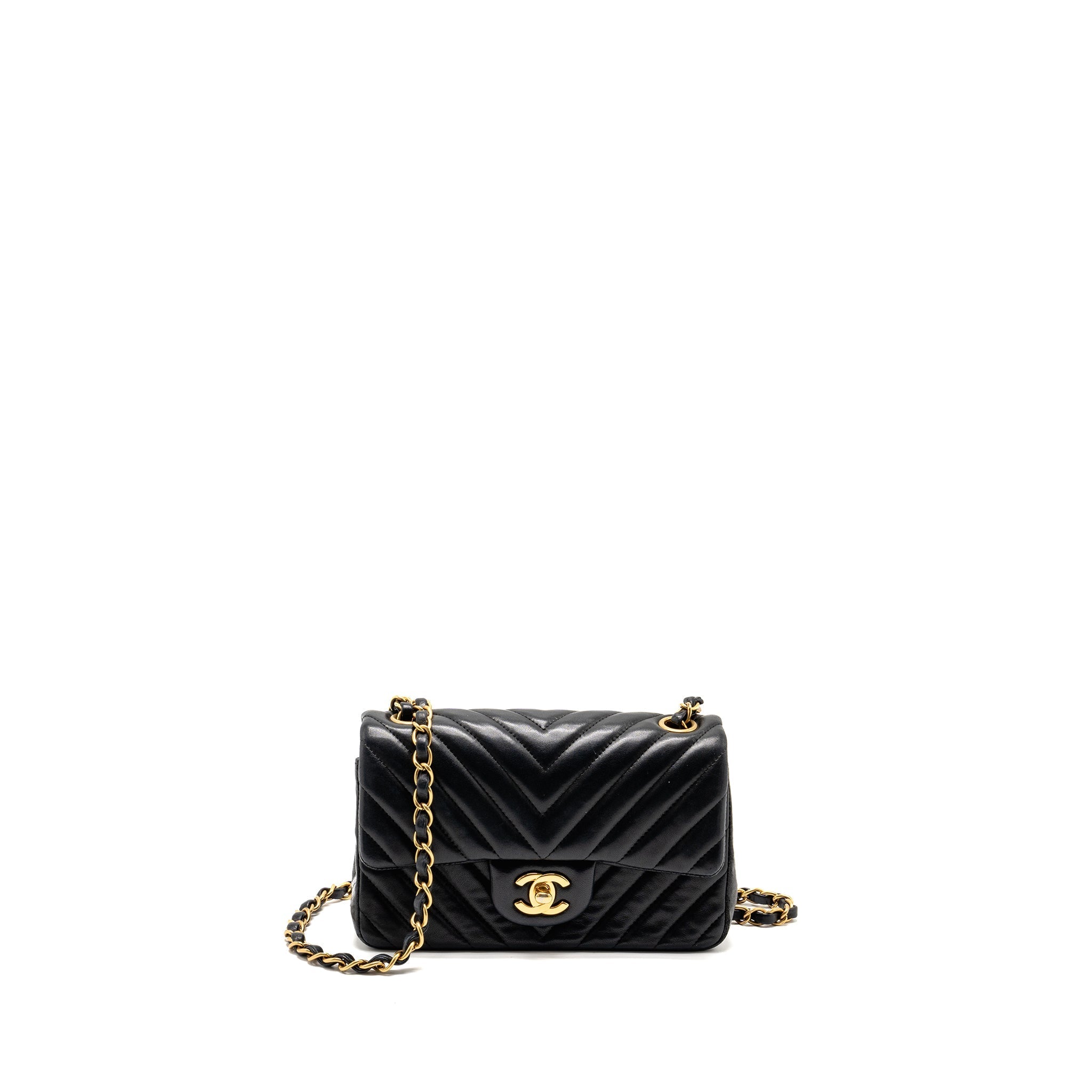 CHANEL MINI RECTANGULAR FLAP BAG CHEVRON LAMBSKIN BLACK GHW