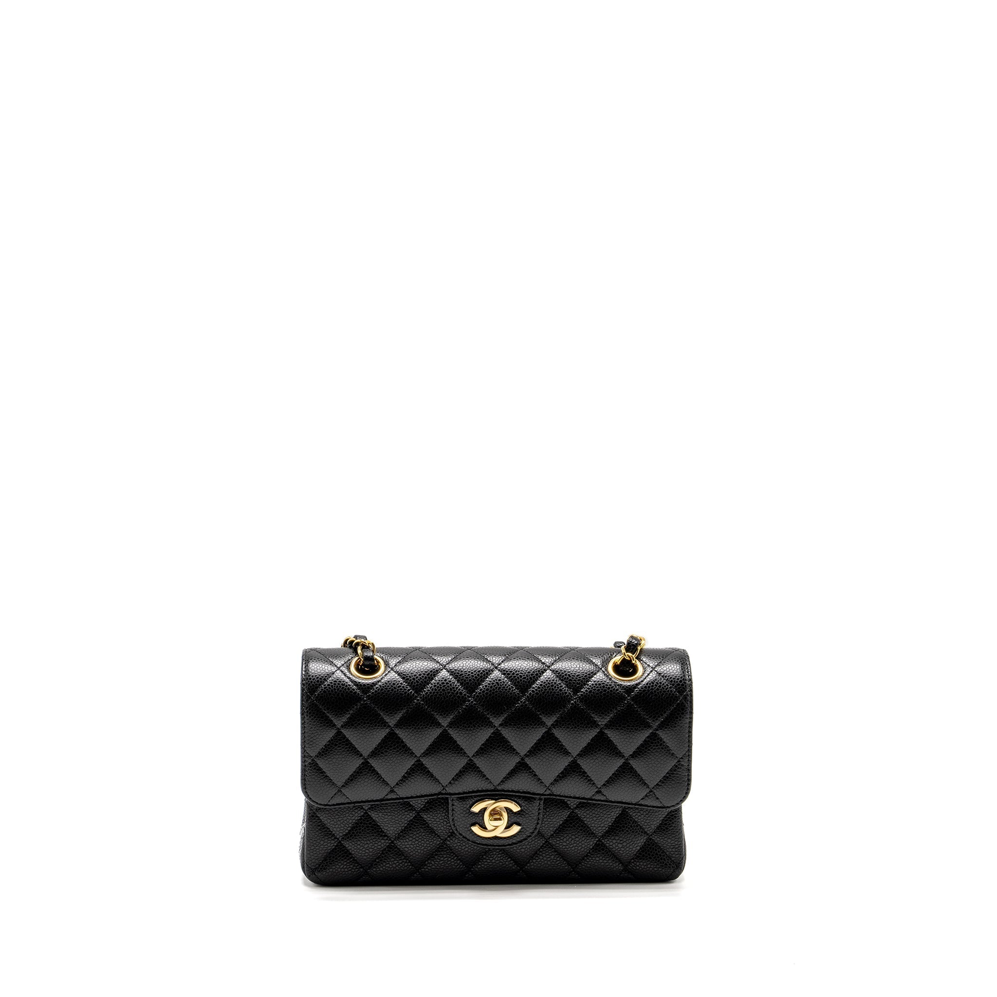 CHANEL SMALL CLASSIC DOUBLE FLAP BAG CAVIAR BLACK GHW (MICROCHIP)