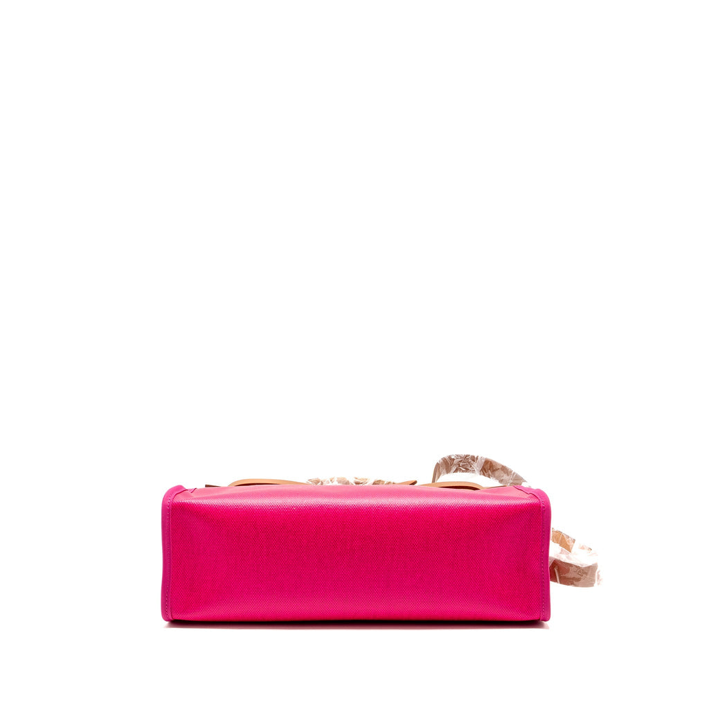 HERMES HERBAG 31 ZIP BAG TOILE H BERLINER CANVAS / HUNTER ROSE SHOCKING / BEIGE / FAUVE SHW
