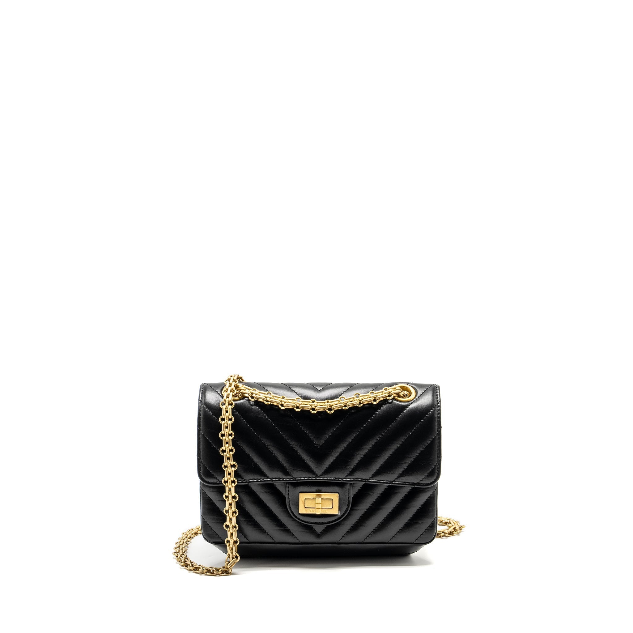 CHANEL MINI 2.55 REISSUE CHEVRON CALFSKIN BLACK GHW (MICROCHIP)
