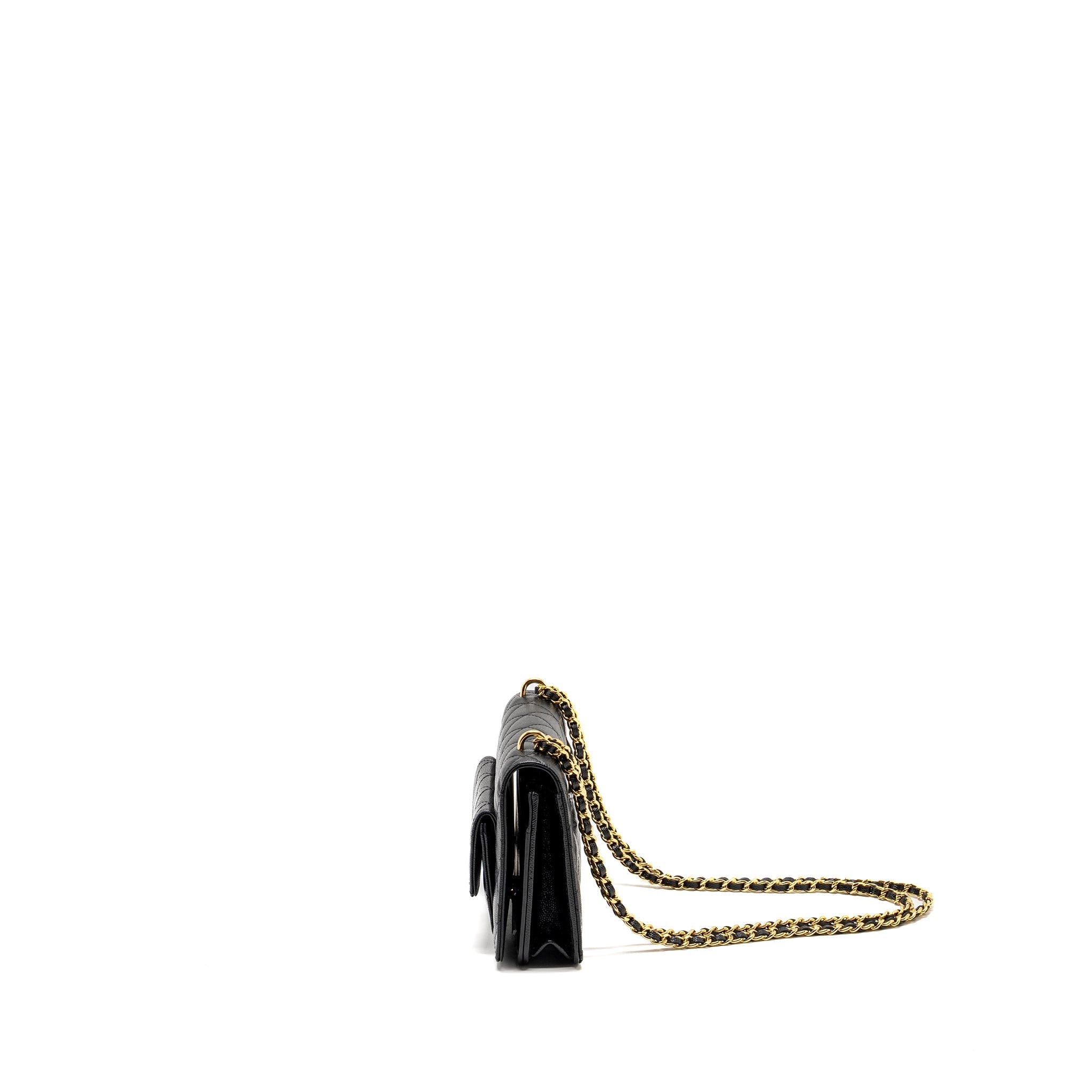 CHANEL FLAP WALLET WITH CHAIN CAVIAR BLACK GHW (MICROCHIP)