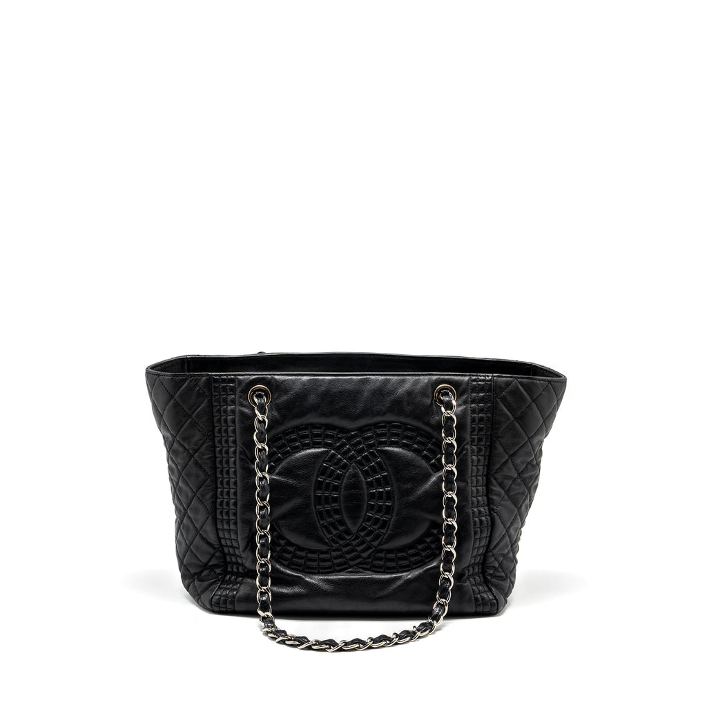 CHANEL CC LOGO SHOPPING TOTE BAG LAMBSKIN BLACK SHW