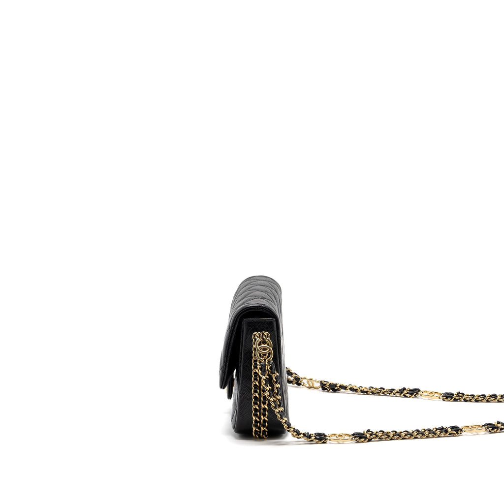 CHANEL 23C FLAP BAG WITH CC LOGO CHAIN CAVIAR BLACK GHW (MICROCHIP)