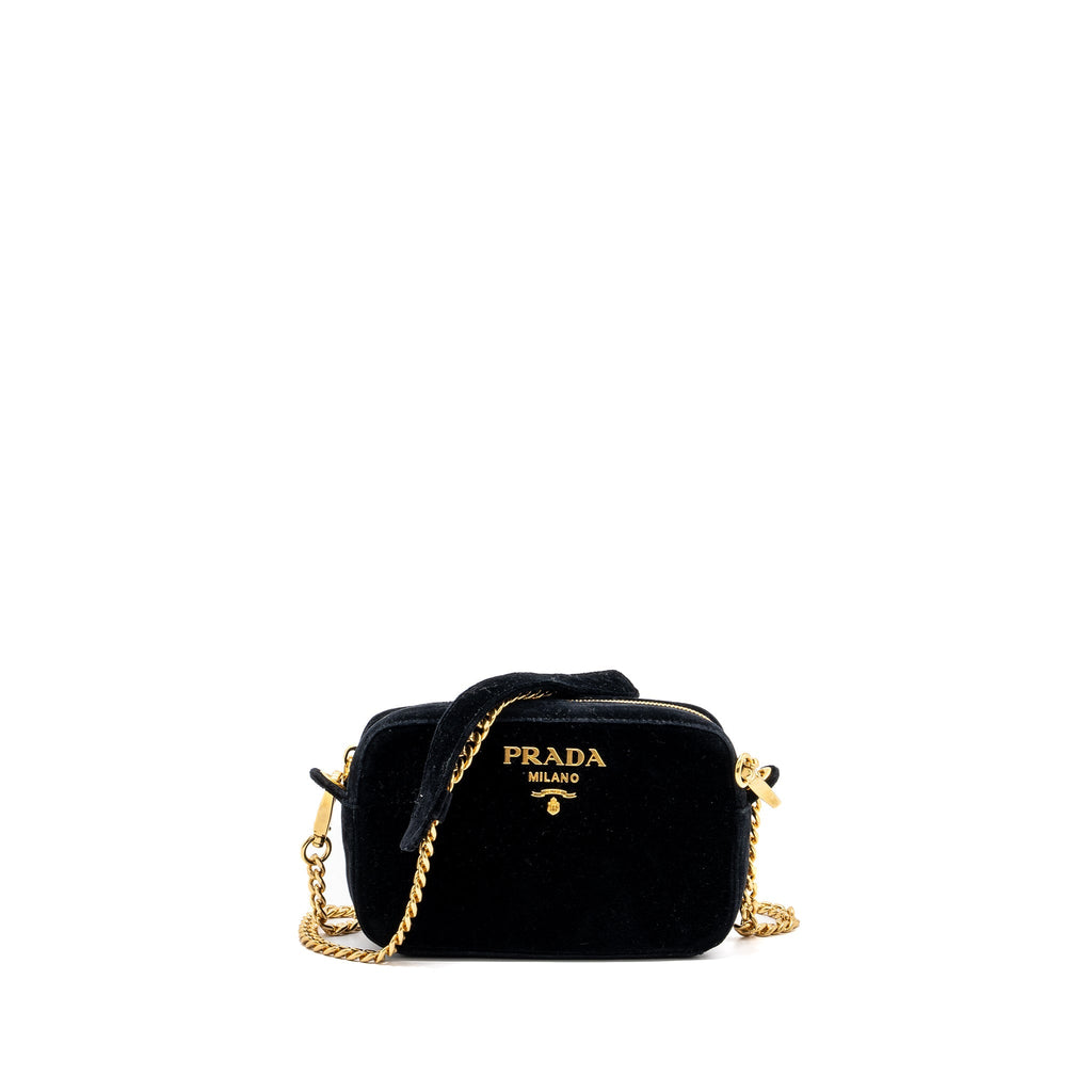 PRADA CAMERA BAG VELVET BLACK GHW