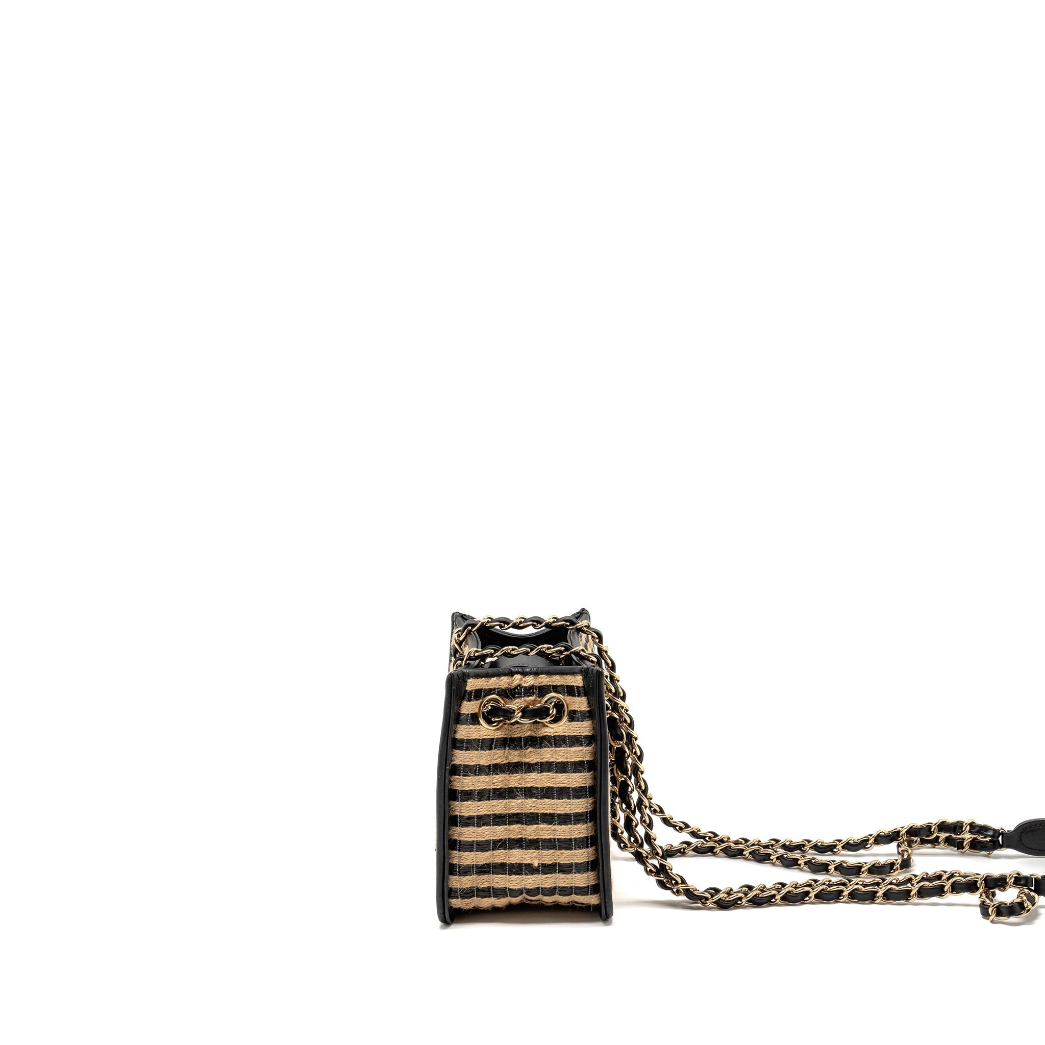 CHANEL URBAN JUNGLE BUCKET BAG RAFFIA/LEATHER BLACK/BEIGE LGHW