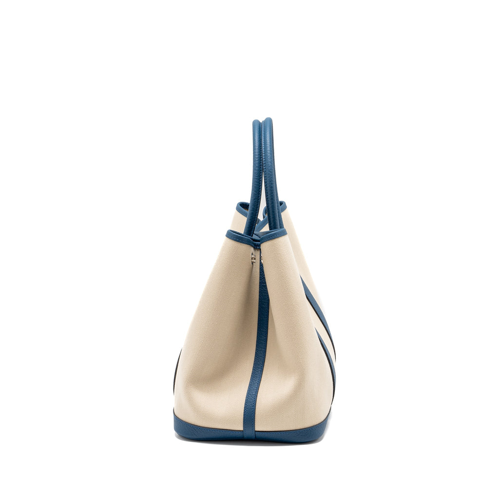 HERMES GARDEN PARTY 36 VACHE COUNTRY LEATHER/CNAVAS CRAIE /BLEU OUTREMER SHW