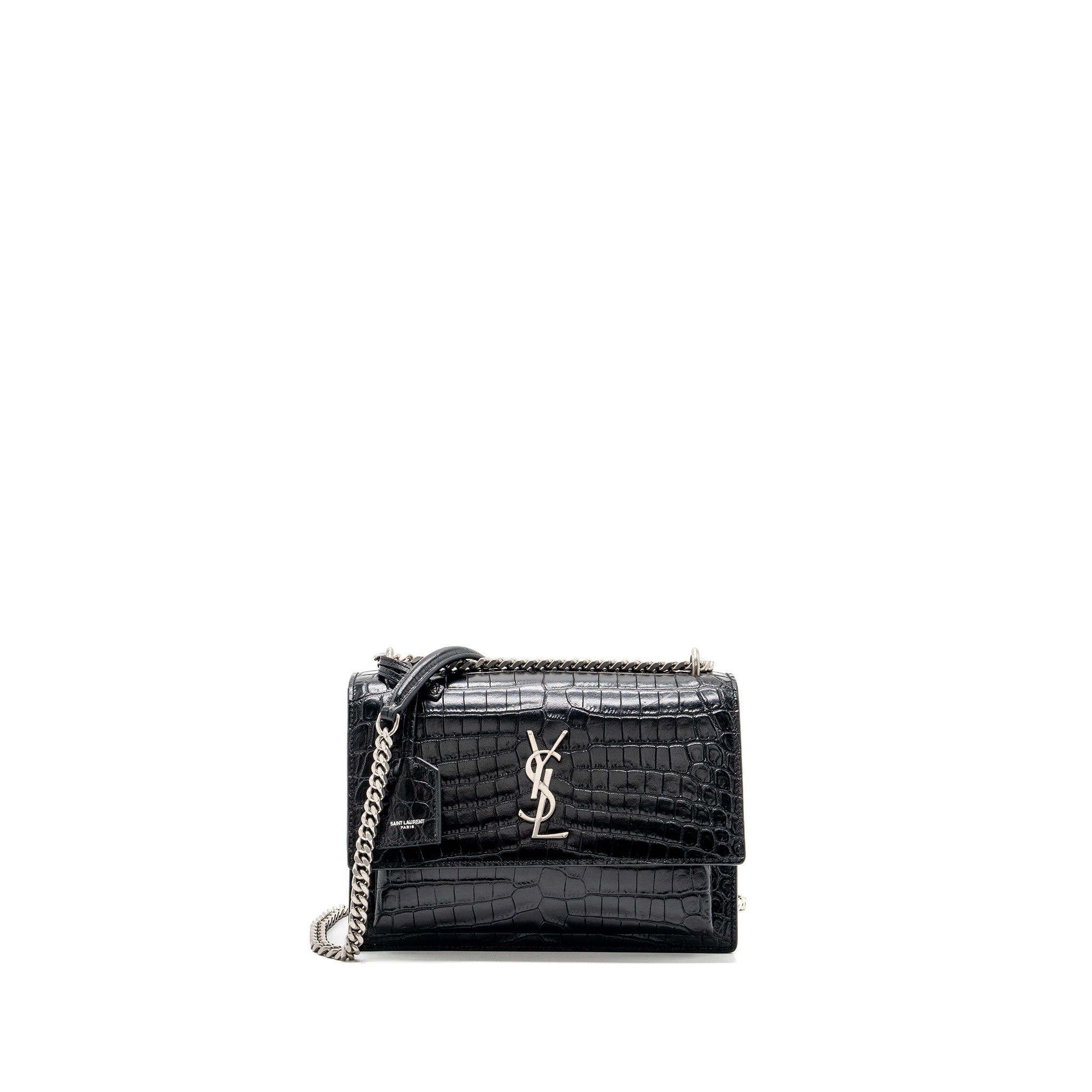 SAINT LAURENT/YSL SUNSET BAG CROCODILE-EMBOSSED BLACK SHW