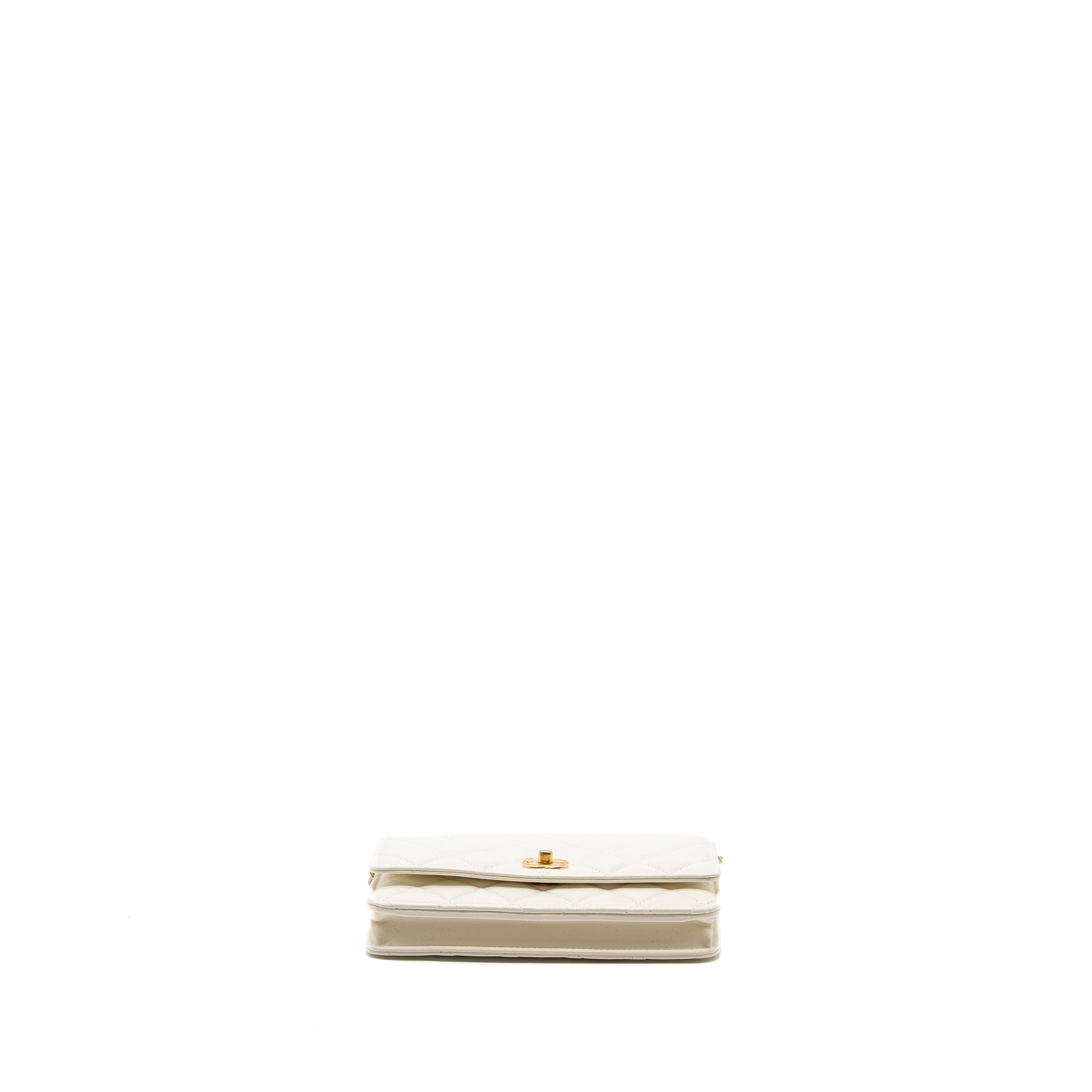 CHANEL PEARL CRUSH WALLET ON CHAIN LAMBSKIN WHITE GHW (MICROCHIP)