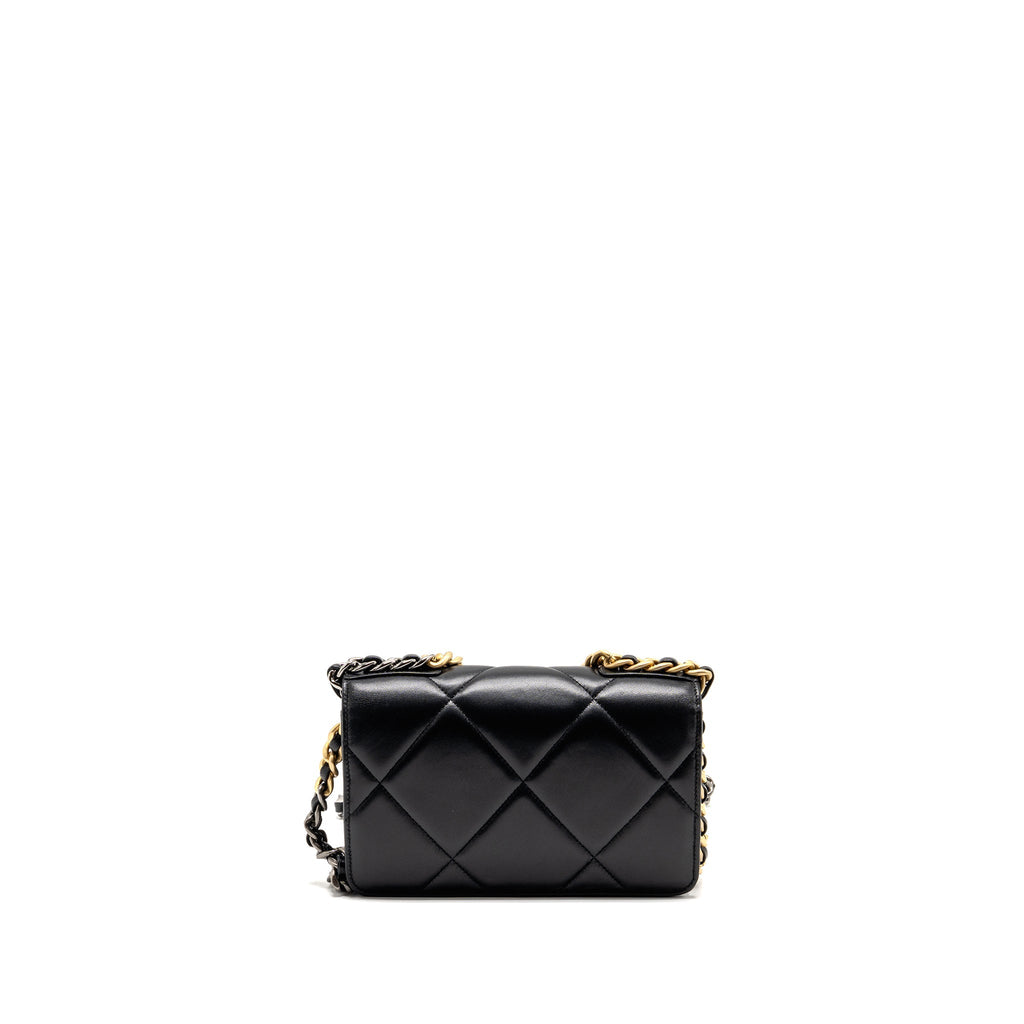 CHANEL 19 WALLET ON CHAIN LAMBSKIN BLACK MULTICOLOUR HARDWARE