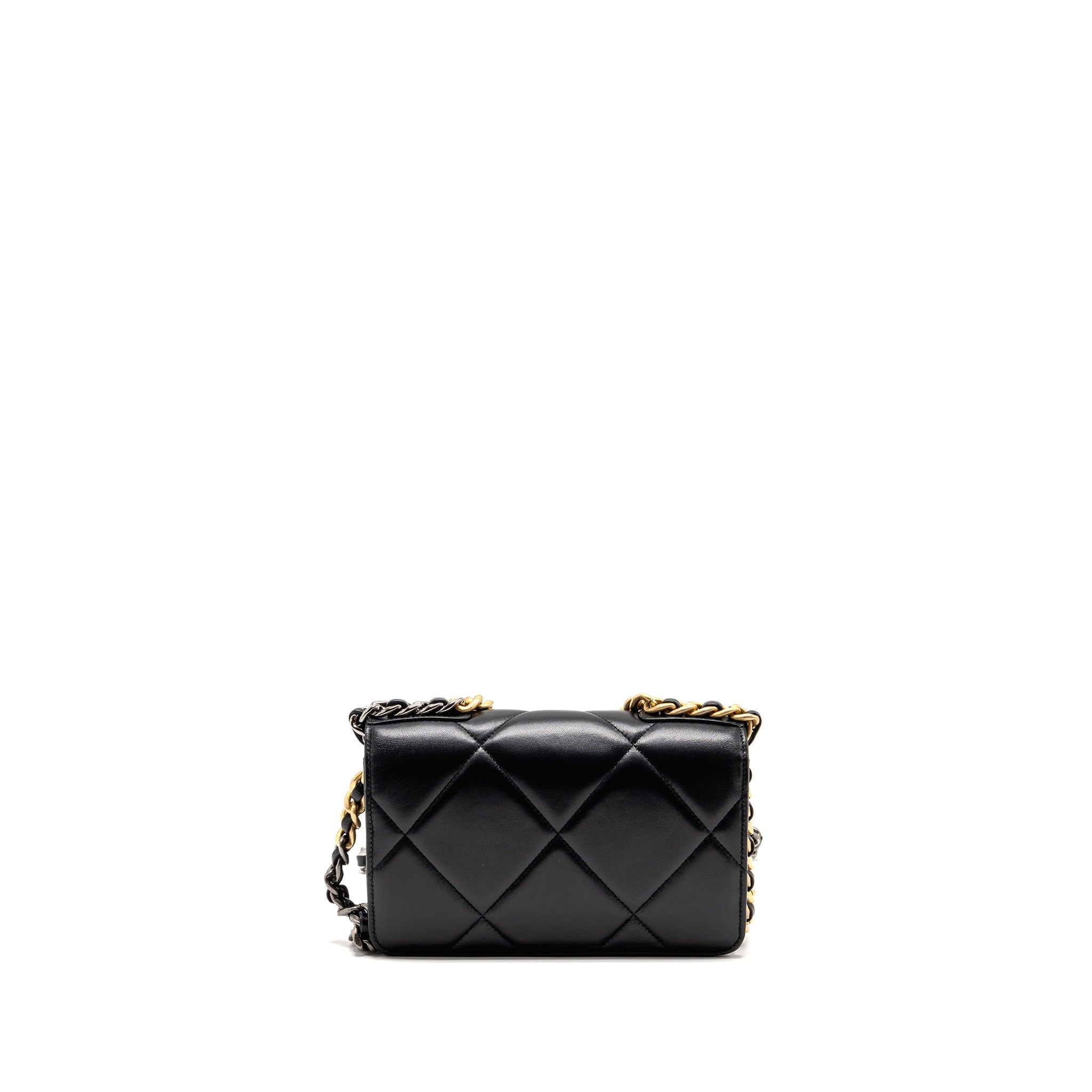 CHANEL 19 WALLET ON CHAIN LAMBSKIN BLACK MULTICOLOUR HARDWARE